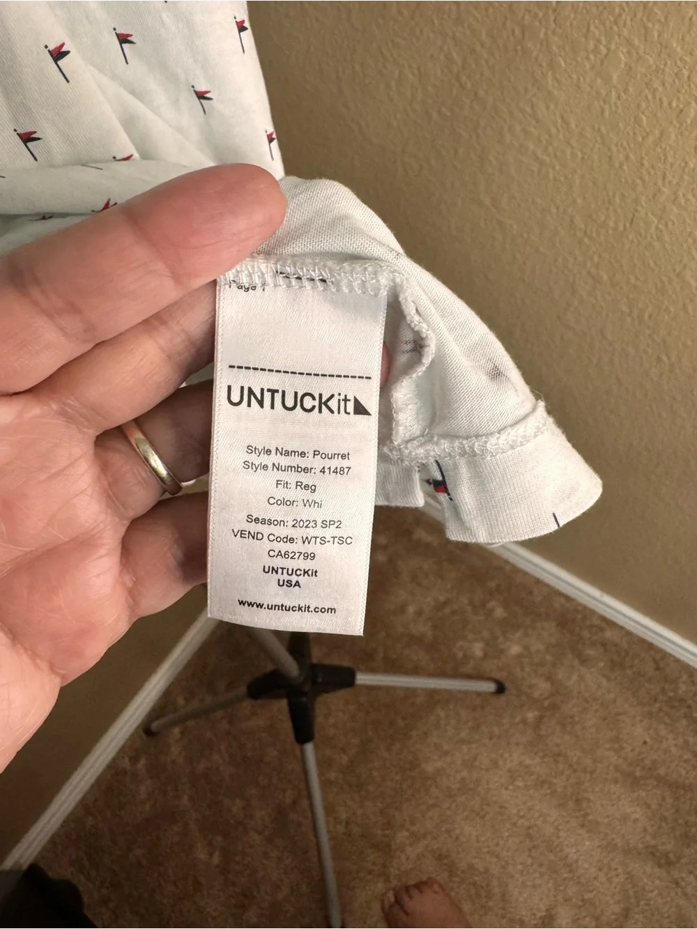 UNTUCKit White Polo with Small Red Micro Pattern